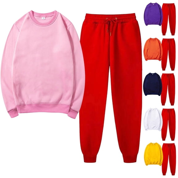 Women's Sweatsuits 2 Piece Outfits Casual Solid Crew Neck Long Sleeves Pullover Winter Sweatpants Lounge Set Sweatsuits S-3XL