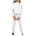 thumbnail image 1 of Women's Sweatsuits 2 Piece Outfits Long Sleeve Solid Color Elastic Waist Pockets Round-Neck Winter White Sweatpants with Pockets ( 2XL ), 1 of 7