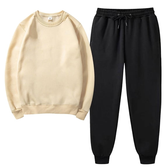 Women's Sweatsuits 2 Piece Outfits Loose Solid Casual Sports Crew Neck Long Sleeve Pullover Winter Khaki Sweatpants with Pockets ( S )