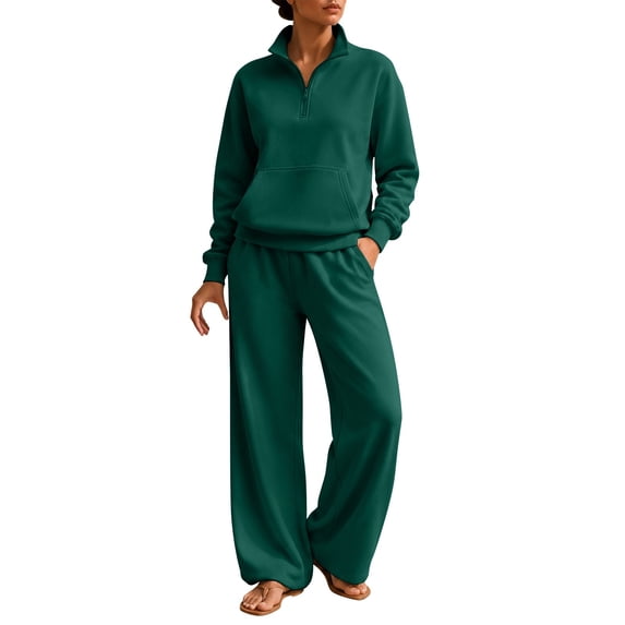Women's Sweatsuits 2 Piece Outfits Lounge Sets | Cozy Airport Outfits,Casual Sweat Sets for Fall And Winter,Half Zip Pullover And Baggy Sweatpants with Pockets QURATI