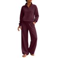 thumbnail image 1 of Women's Sweatsuits 2 Piece Outfits Lounge Sets | Cozy Airport Outfits,Casual Sweat Sets for Fall And Winter,Half Zip Pullover And Baggy Sweatpants with Pockets QURATI, 1 of 7