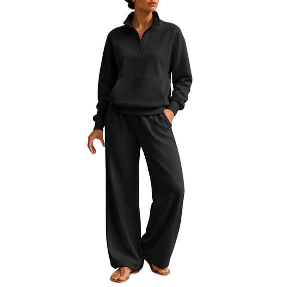 Women's Sweatsuits 2 Piece Outfits Lounge Sets | Cozy Airport Outfits,Casual Sweat Sets for Fall And Winter,Half Zip Pullover And Baggy Sweatpants with Pockets QURATI