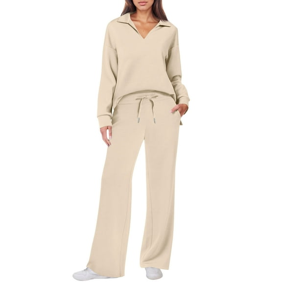 Women's Sweatsuits 2 Piece Outfits Lounge Sets Long Sleeve Casual Pullover and Baggy Sweatpants with Pockets