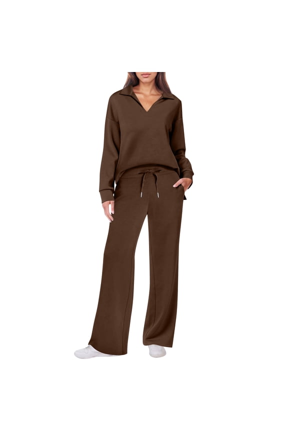 Women's Sweatsuits 2 Piece Outfits Lounge Sets Long Sleeve Casual Pullover and Baggy Sweatpants with Pockets
