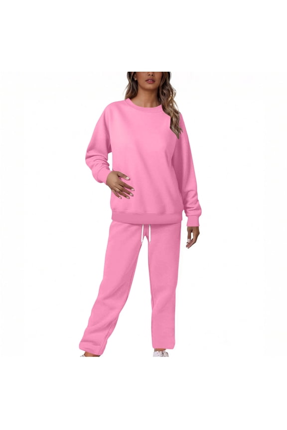 Women's Sweatsuits 2 Piece Outfits Loungewear Matching Sets Casual Sweatshirts Wide Leg Sweatpants Tracksuit New Going out Outfits for Women Pinky L