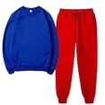thumbnail image 1 of Women's Sweatsuits 2 Piece Outfits Round Neck Long Sleeves Solid Pullover Casual Winter Blue Sweatpants with Pockets ( 2XL ), 1 of 6