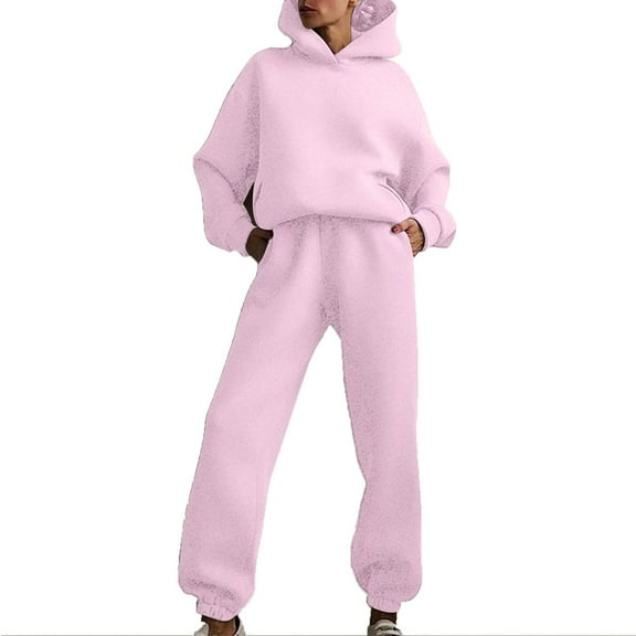 Women's Sweatsuits 2 Piece Outfits Solid Color Casual Long Sleeve Hooded Pullover Winter Sweatpants Lounge Set Sweatsuits ( S )