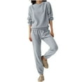 thumbnail image 1 of Women's Sweatsuits 2 Piece Outfits Solid Color Casual Sports Hoodie Long Sleeve Crewneck Winter Gray Sweatpants Lounge Set Sweatsuits M-4XL, 1 of 6