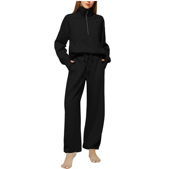 Women's Sweatsuits Sets 1/4 Zipper Pullover Turtleneck Sweatshirt Matching Sweatpants 2 Piece Lounge Outfits