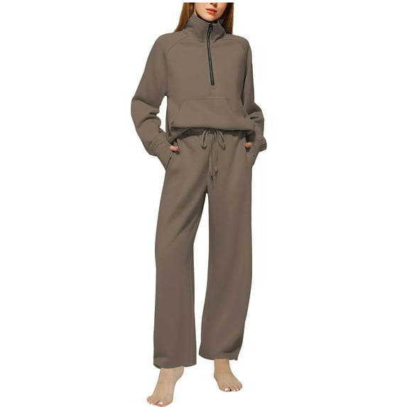 Women's Sweatsuits Sets 1/4 Zipper Pullover Turtleneck Sweatshirt Matching Sweatpants 2 Piece Lounge Outfits