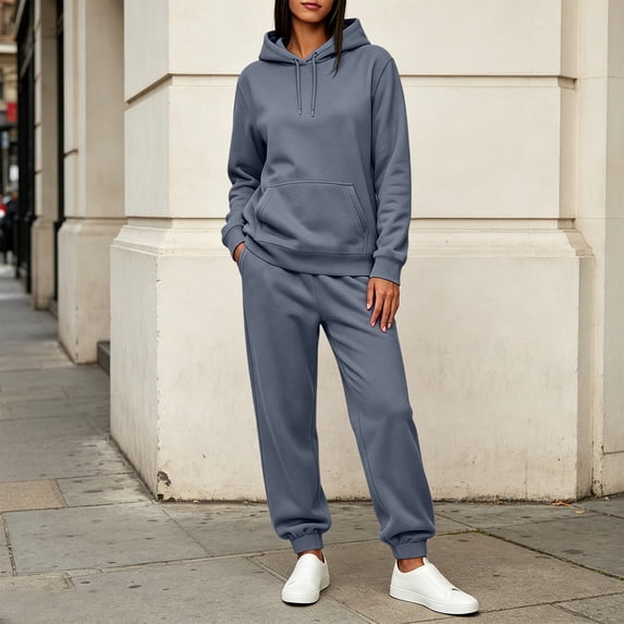 Women's Sweatsuits with Pockets and Hoodies Plus Size Drawstring Hoodie Elastic Waist Sweatpants Set