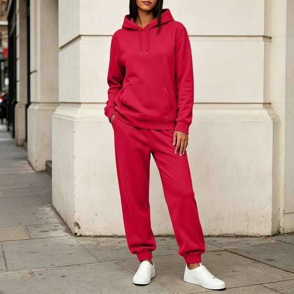 Women's Sweatsuits with Pockets and Hoodies Plus Size Drawstring Hoodie Elastic Waist Sweatpants Set