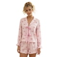 thumbnail image 1 of Women's Sweet Bow Print Pajama Set, Long Sleeve Button Down Top with Ruffle Shorts, Cute Loungewear Sleepwear for Women, 1 of 9