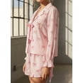 thumbnail image 1 of Women's Sweet Bow Print Pajama Set, Long Sleeve Button Down Top with Ruffle Shorts, Cute Loungewear Sleepwear for Women, 1 of 9