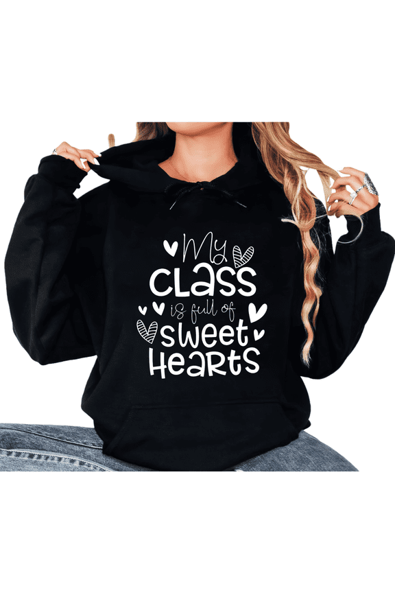 Women's Sweet Hearts Class Hoodie Top Breathable Comfortable Hooded long-sleeved Black S-2XL