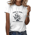 thumbnail image 1 of Women's Sweet & Vintage "Just A Girl Who Loves Books" Book Lover Graphic Cotton T Shirt Short Sleeve Round Neck Top White S-5XL, 1 of 5