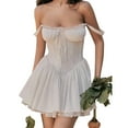 thumbnail image 1 of Women's Sweetheart Neck Lace Trim A-Line Mini Dress – Sleeveless Tie-Front Party Outfit, 1 of 6