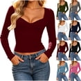 thumbnail image 1 of Women's Sweetheart Neck Long Sleeve Crop Top, Ribbed Fitted Basic T-Shirt,L,Women's Plus Size, 1 of 9