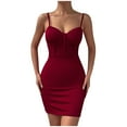 thumbnail image 1 of Women's Sweetheart Neck Mini Tight Dresses Bustier Spaghetti Strap Solid Color Slim Fitted Short Club Night Out Dress, 1 of 6