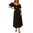 thumbnail image 1 of Women's Sweetheart Neck Puff Sleeve Dress with Ruched Cutout Pockets for Everyday Wear Flattering Fit 100% Cotton, 1 of 28
