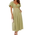 thumbnail image 1 of Women's Sweetheart Neck Puff Sleeve Dress with Ruched Cutout Pockets for Everyday Wear Flattering Fit 100% Cotton, 1 of 28