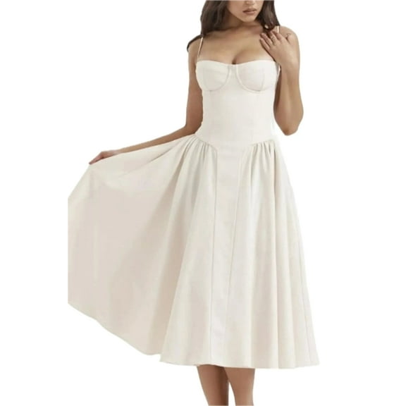 Women's Sweetheart Neck Ruched Midi Dress 100% Polyester Lightweight Fabric for Party and Evening Occasions Silhouette