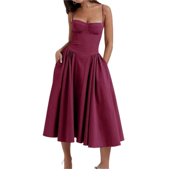 Women's Sweetheart Neck Ruched Midi Dress 100% Polyester Lightweight Fabric for Party and Evening Occasions Silhouette
