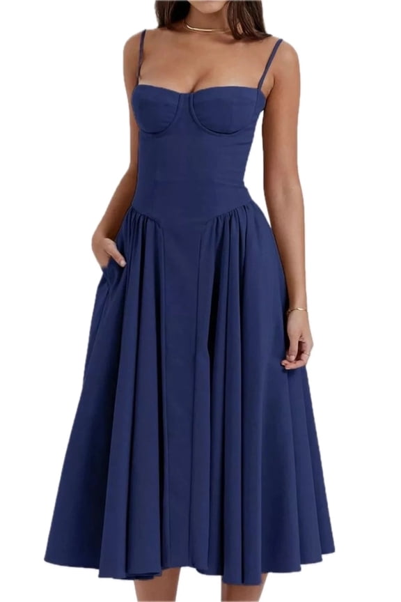 Women's Sweetheart Neck Ruched Midi Dress 100% Polyester Lightweight Fabric for Party and Evening Occasions Silhouette