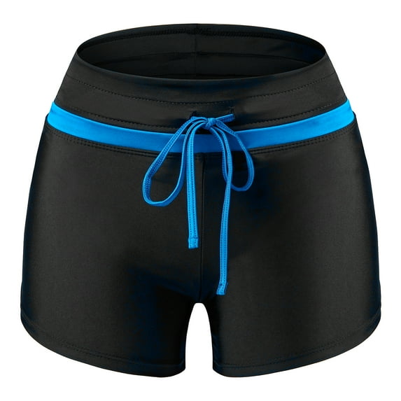 Women's Swim Boardshorts Beach Pant Bikini Bottom Yoga Running Shorts, Black&Blue, 3XL