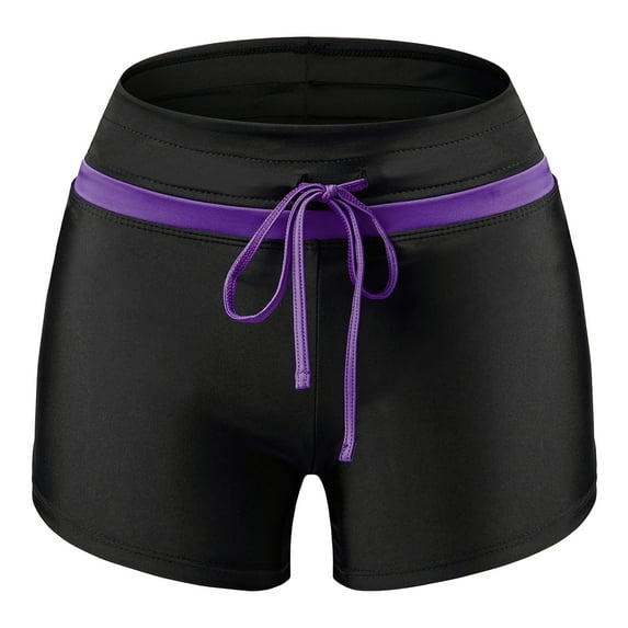 Women's Swim Boardshorts Beach Pant Bikini Bottom Yoga Running Shorts, Black&Purple, S