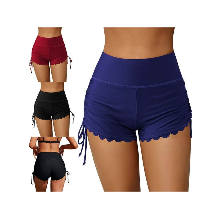  ALove High Waisted Women Swim Shorts Adjustable Drawstring  Elastic Board Shorts Built-in Brief Black : Clothing, Shoes & Jewelry