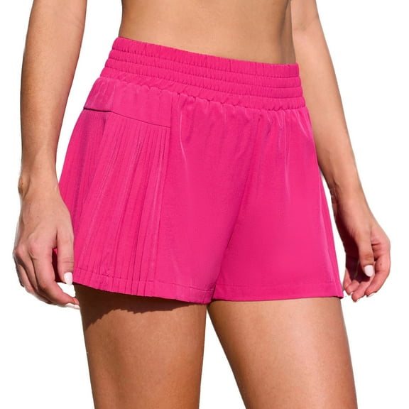 Women's Swim Shorts High Waisted Elastic Wideband Board Shorts with Pockets Ruffled Side Swimming Bottoms