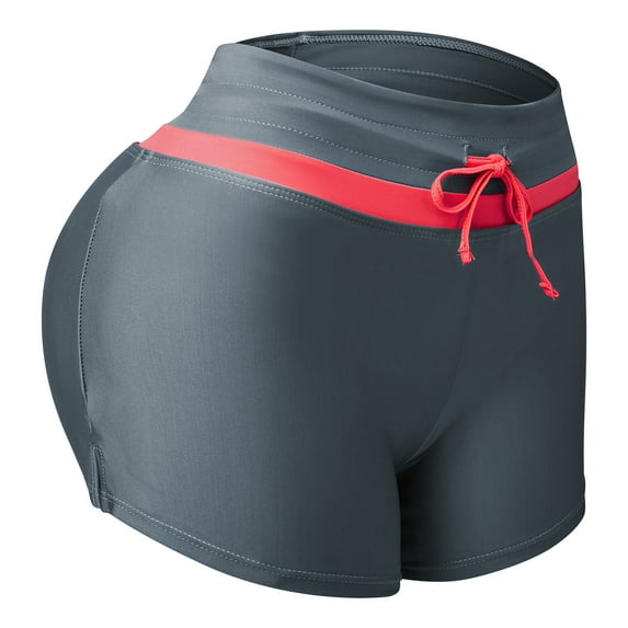 Women's Swim Shorts, Quick Dry Water Beach Board Short, Bikini Bathing Athletic Swimsuit Bottoms, Gray&Red, XL