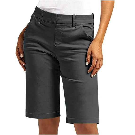Women's Swim Shorts Solid Color Size Elastic Twill Slim Waist Jumpsuit Regular Hiking Short With Pockets Summer Casual Short Five Quarter Pants Dark Gray,3XL
