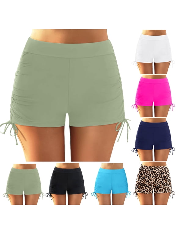 Women's Swim Shorts Solid Tankini Bottoms Swimming Shorts with Drawstring Summer Swimwear,Army Green,14 - 16