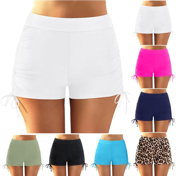 Women's Swim Shorts Solid Tankini Bottoms Swimming Shorts with Drawstring Summer Swimwear