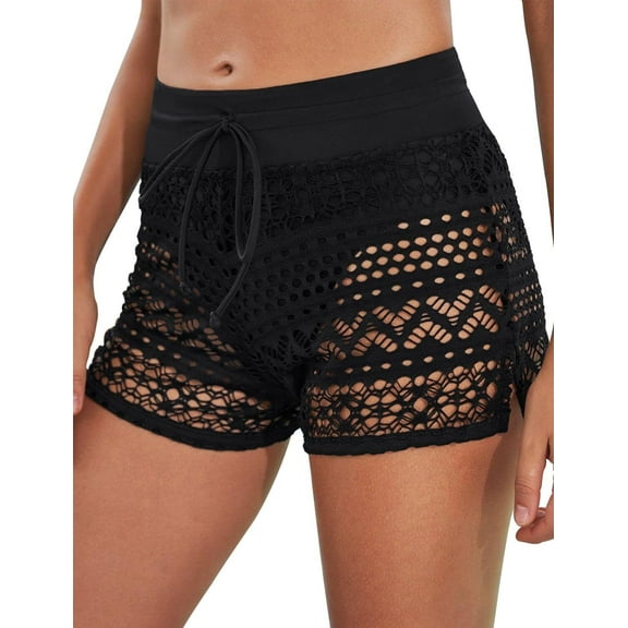 Women's Swim Shorts Waistband Swimsuit Bottom Board Shorts Lace Hollow Swimming