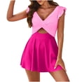 thumbnail image 1 of Women's Swimdress Cut out V Neck Open Back One Piece Swimsuit Ruffle Sleeve Bathing Suit Beach Swimwear (M, Pink), 1 of 7