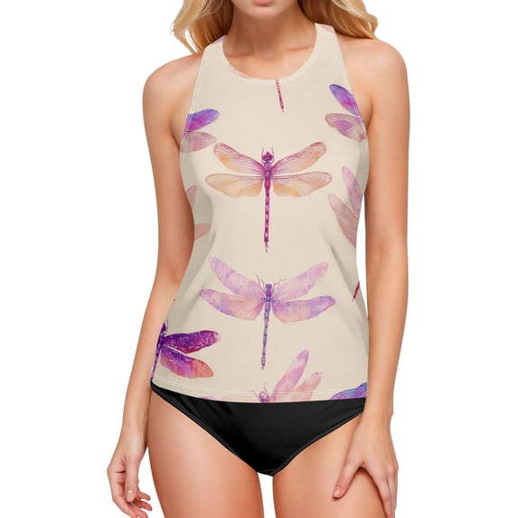 Women's Swimming Vest Women's Tankini Tops Swimming Vest for Women Soft and Smooth Suitable for Summer Beach Swimming Pool Parties XXL Purple Dragonfly