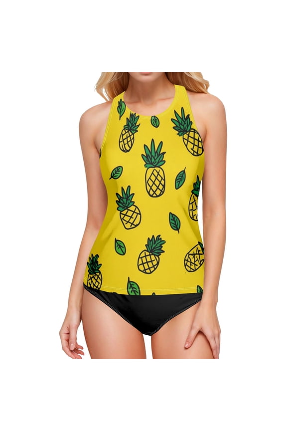 Women's Swimming Vest Women's Tankini Tops Swimming Vest for Women Soft and Smooth Suitable for Summer Beach Swimming Pool Parties XXL Yellow Pineapple Seamless