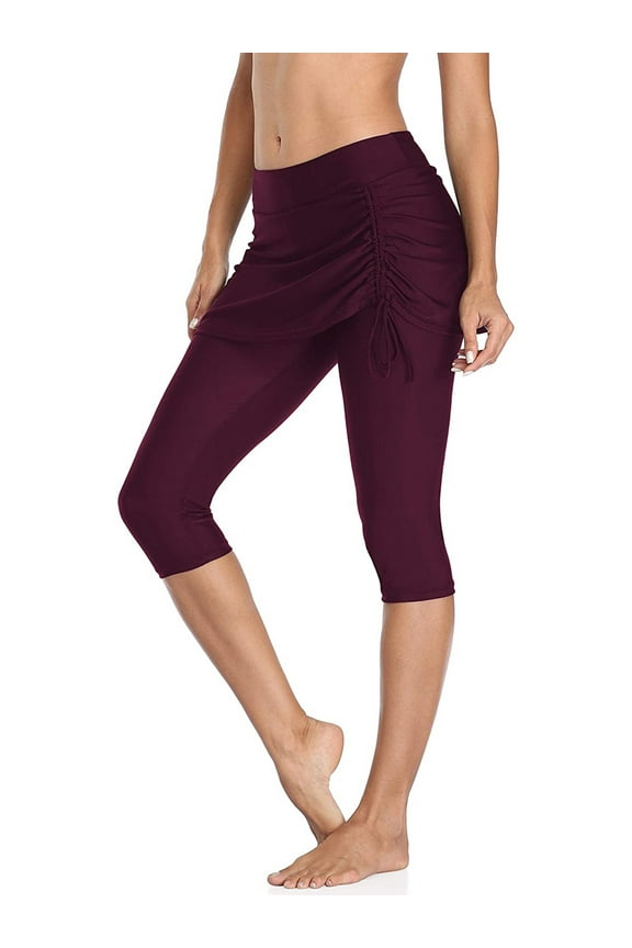 Women's Swimsuit Bottom Drawstring Sport Skirted Capris Swim Short