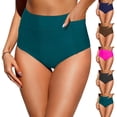 thumbnail image 1 of Women's Swimsuit Bottoms High Waist Vintage Basic Full Coverage Bikini Briefs with Pockets for Beach Pool,Brown,S, 1 of 6