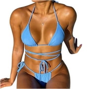 ECHFIPROM Women's Swimsuit Bowkont Front Bikini Set Waist Cutout Swimsuit Scoop Neck Bathing Suit High Waist Floral Ruched Bikini Twist Front Adjustable Bathing Suit Ruffled Back Cross Swimwear