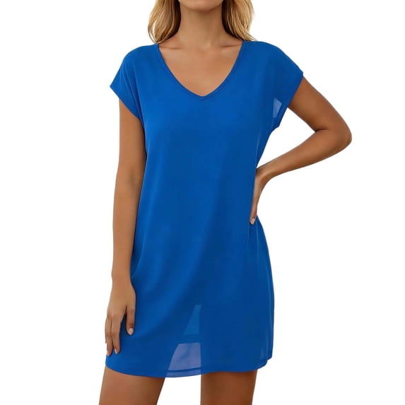 Women's Swimsuit Cover Ups Sheer Mesh Short Sleeve V Neck Beach Dress Lightweight Quick Dry Bathing Suits Swimwear