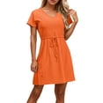 thumbnail image 1 of Women's Swimsuit Cover Ups - V Neck Drawstring Slit Eyelet Embroidery Beach Dress, Flowy Short Sleeve, 1 of 5