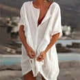 thumbnail image 1 of Women's Swimsuit Coverup Shirt Dress Button Down Short Sleeve Tunics Tops Bathing Suit Cover Up Vacation Beachwear White 5XL, 1 of 5