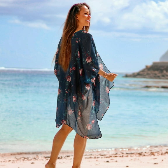 Women's Swimsuit Loose Cover Up Casual Top Printed Kimono Cardigan