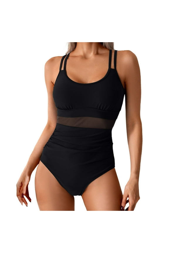 Women's Swimsuit, Mesh Stitching Bikini with V Neck, Adjustable Straps