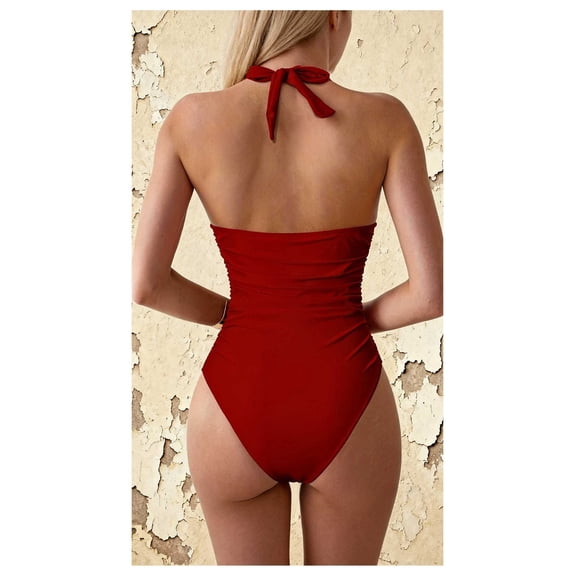 Women's Swimsuit One Piece - Halter Ruched Bathing Suit for Summer Beach - Sexy Knot Bikini Swimwear for Women