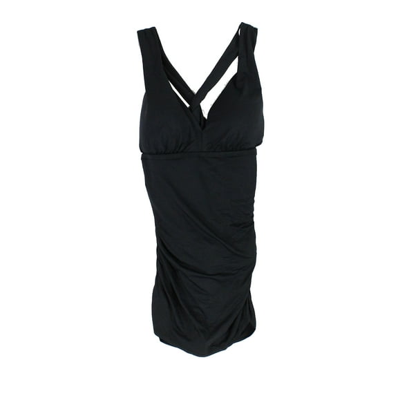 LAUREN Ralph Lauren - Plus Size Plunge Halter Mio One-Piece (Black) Women's Swim